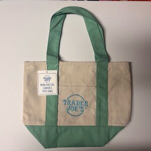 Trader Joe's Pastel Green and Cream Canvas Tote